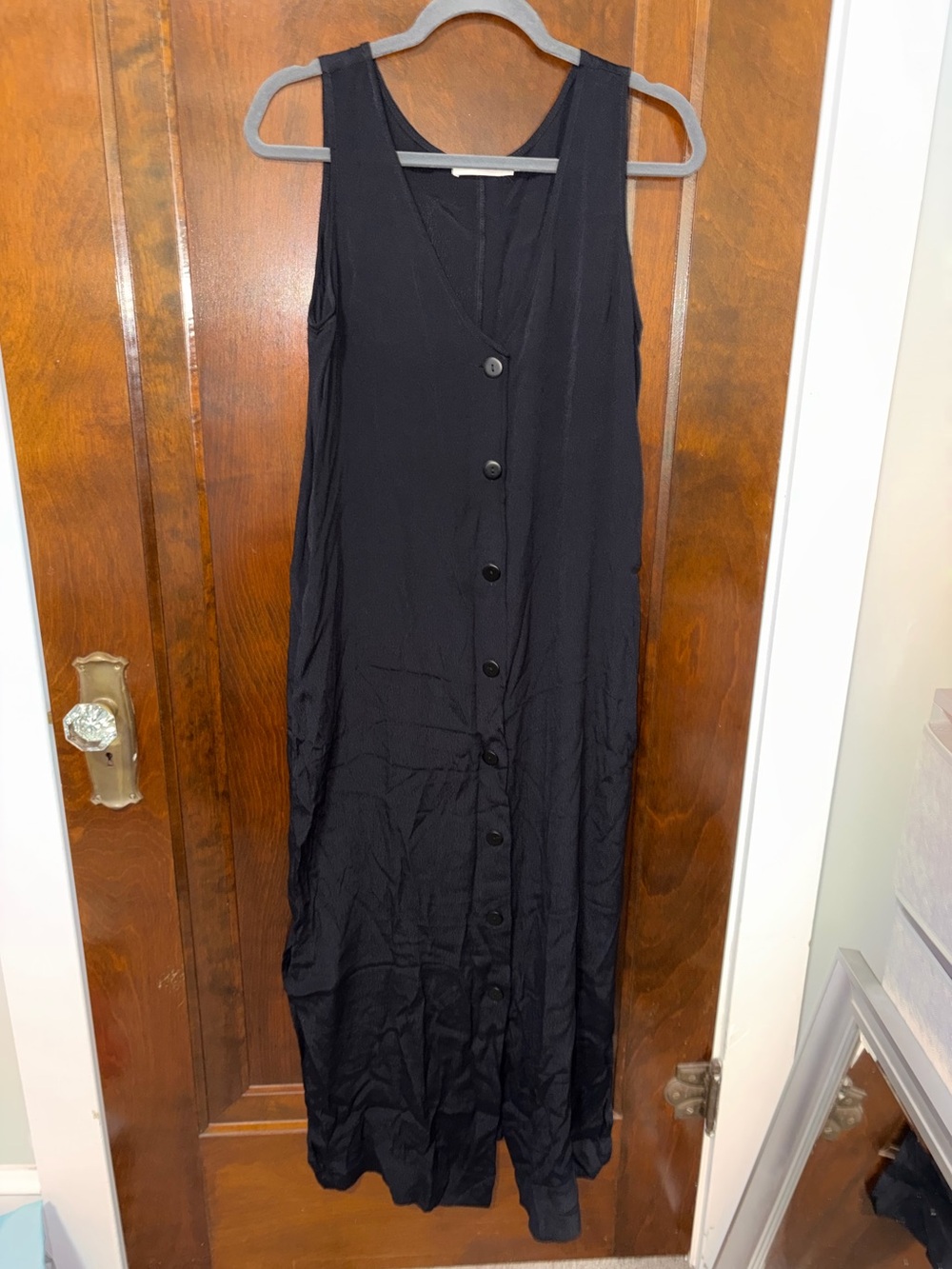 Mod Ref Black V-Neck Button-Front Maxi Dress
